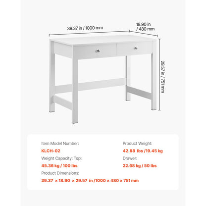 VEVOR Small Desk with Drawers Kids Desk for Bedroom Simple Study Table White