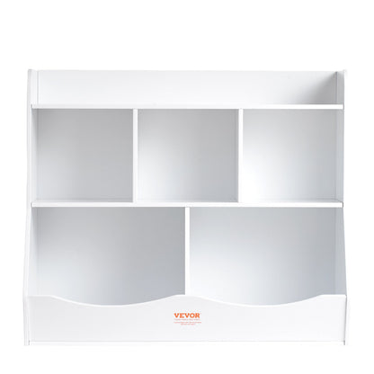 Children's Wooden Storage Cabinet with Bookshelf, 5-Cubby, 0.89x0.4x0.76m, White