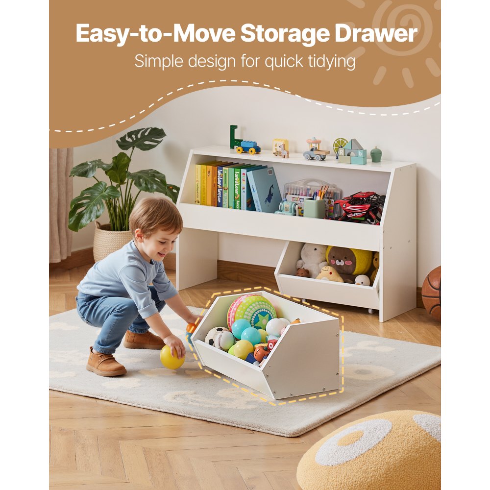 Toy Storage Organizer Wooden Bookshelf with 3 Section Cubbies Drawers