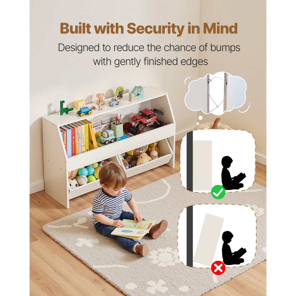 Toy Storage Organizer Wooden Bookshelf with 3 Section Cubbies Drawers