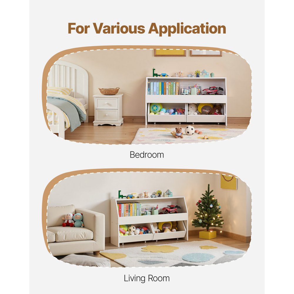 Toy Storage Organizer Wooden Bookshelf with 3 Section Cubbies Drawers