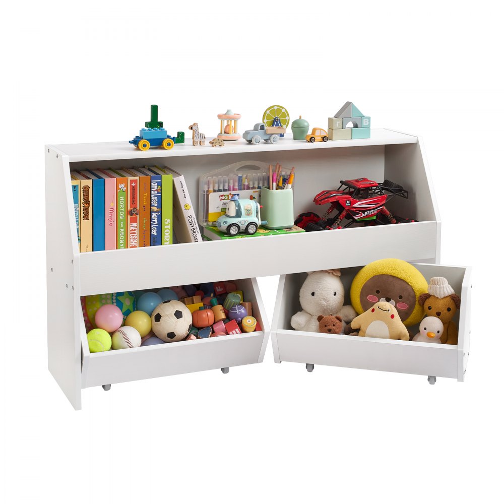 Toy Storage Organizer Wooden Bookshelf with 3 Section Cubbies Drawers