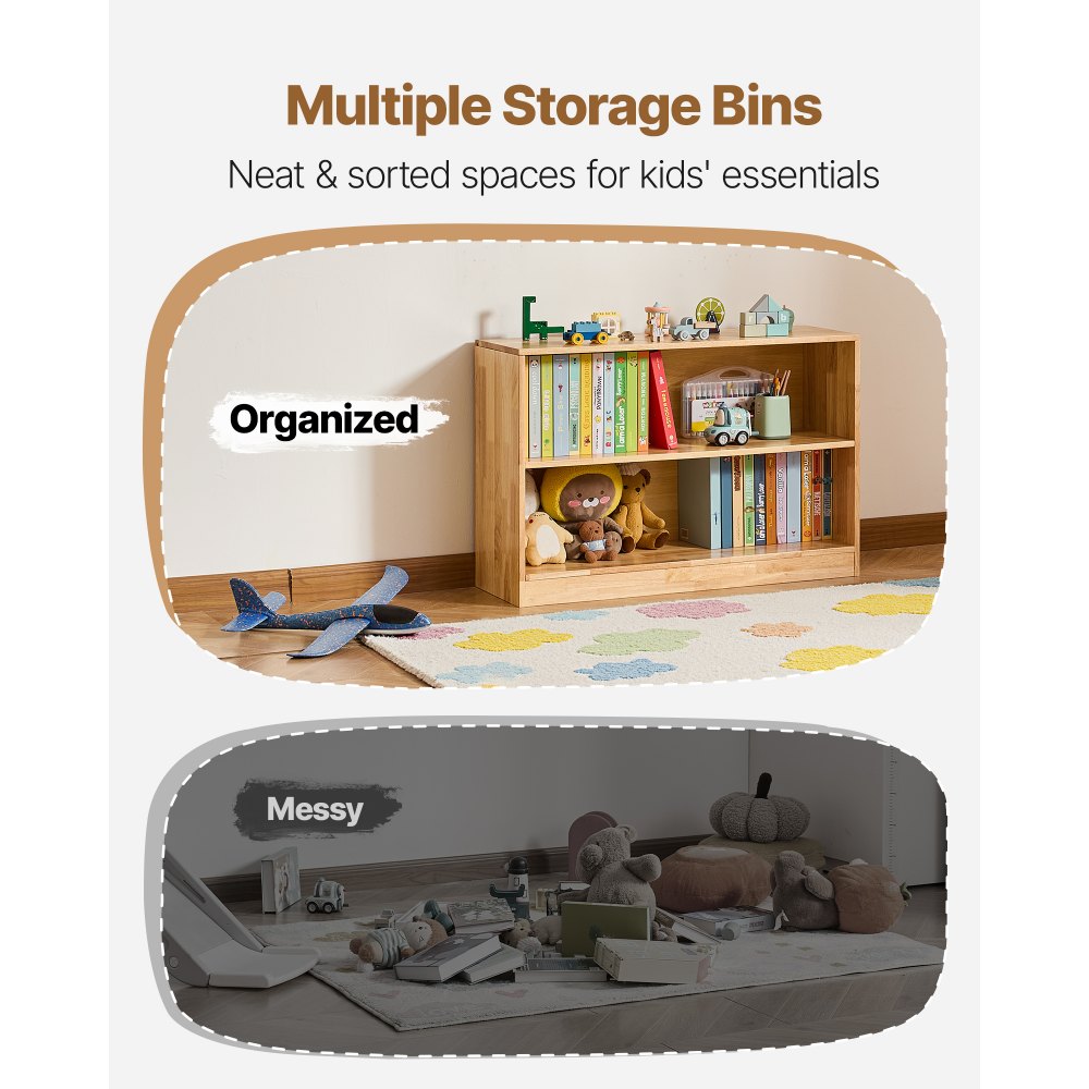 Toy Storage Organizer 2-Tier Cabinet 2 Section Cubbies Home School Brown