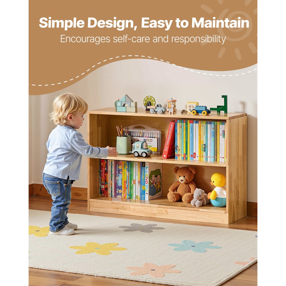 Toy Storage Organizer 2-Tier Cabinet 2 Section Cubbies Home School Brown