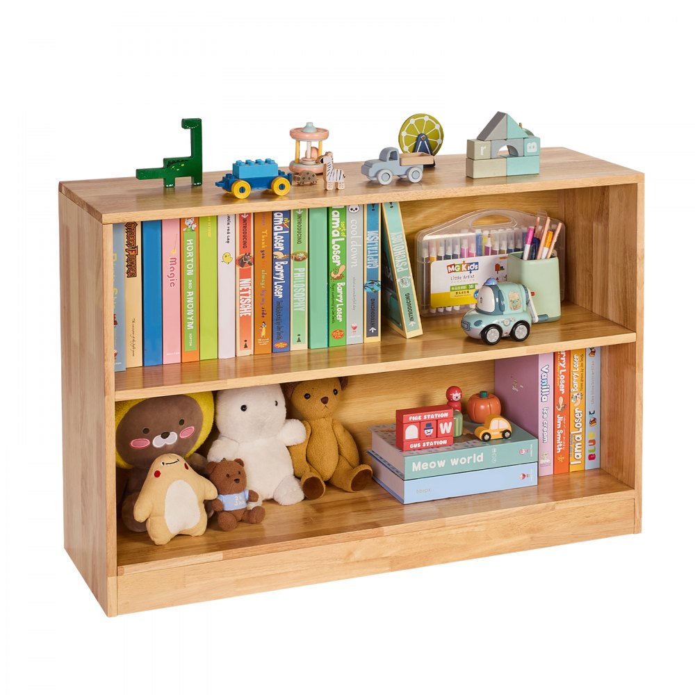 Toy Storage Organizer 2-Tier Cabinet 2 Section Cubbies Home School Brown