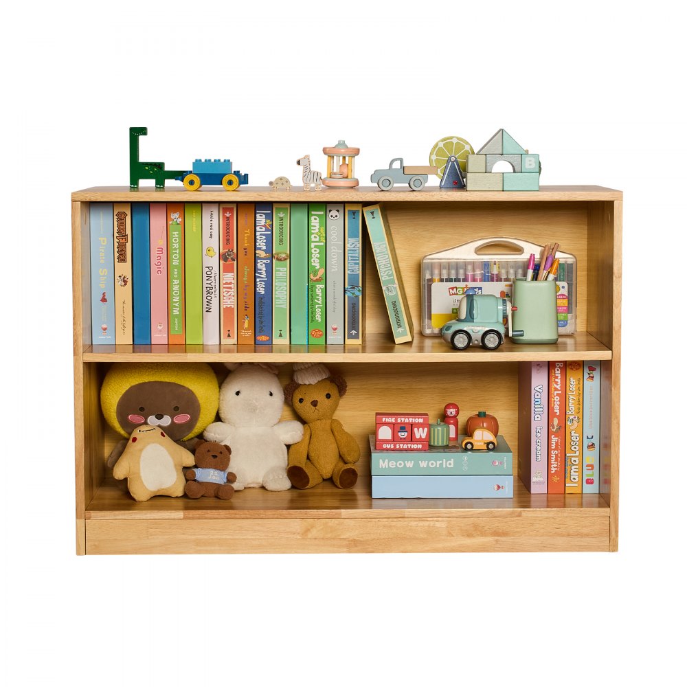 Toy Storage Organizer 2-Tier Cabinet 2 Section Cubbies Home School Brown