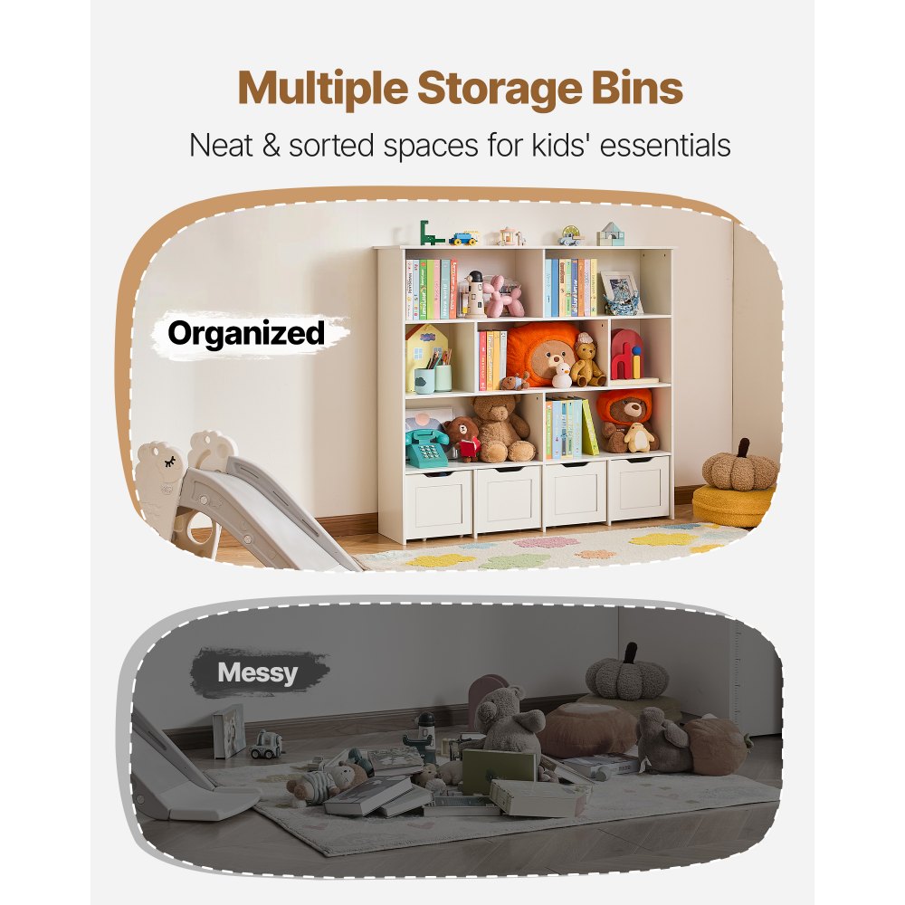 Toy Storage Organizer 3-Tier Wooden Cabinet 11 Section Cubbies with Drawer