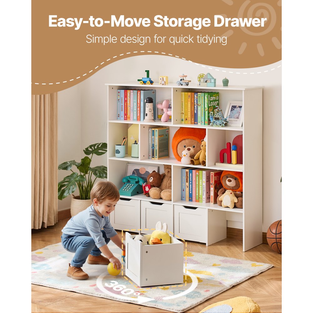 Toy Storage Organizer 3-Tier Wooden Cabinet 11 Section Cubbies with Drawer