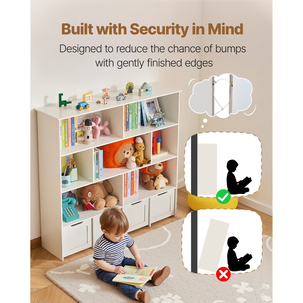 Toy Storage Organizer 3-Tier Wooden Cabinet 11 Section Cubbies with Drawer