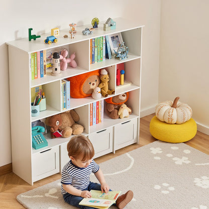 Toy Storage Organizer 3-Tier Wooden Cabinet 11 Section Cubbies with Drawer