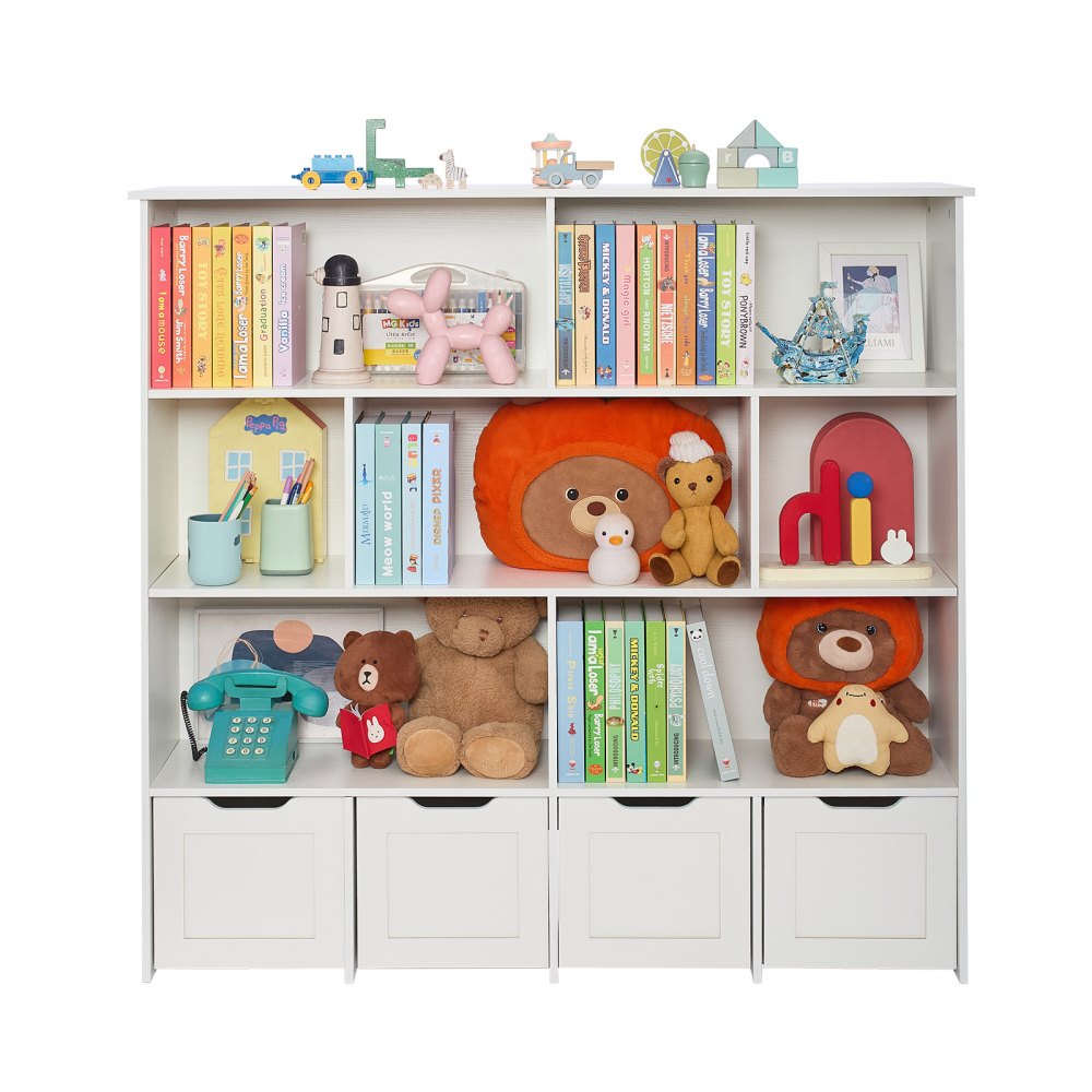 Toy Storage Organizer 3-Tier Wooden Cabinet 11 Section Cubbies with Drawer