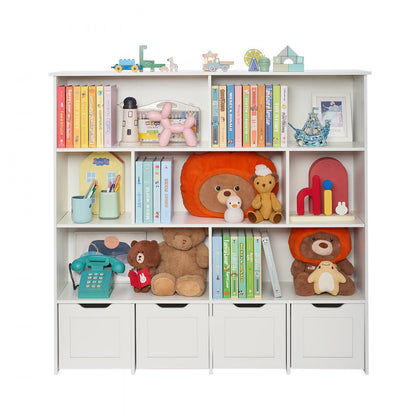 Toy Storage Organizer 3-Tier Wooden Cabinet 11 Section Cubbies with Drawer