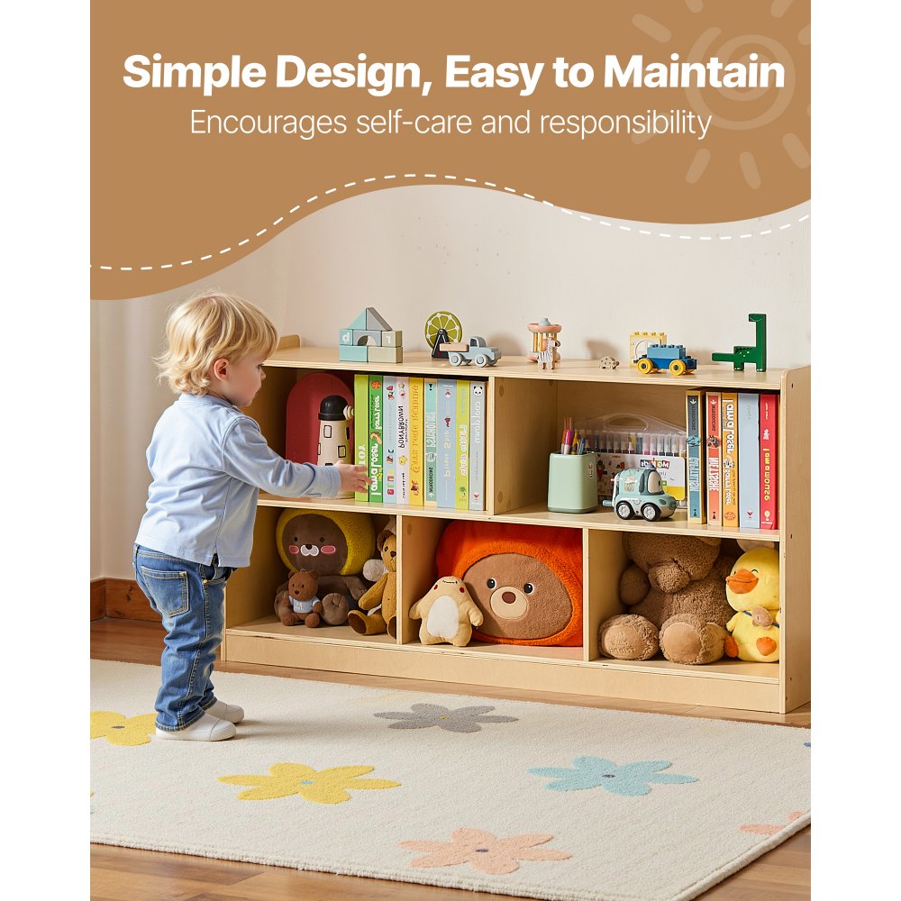 Toy Storage Organizer 2-Tier Cabinet 5 Section Cubbies Home School Brown