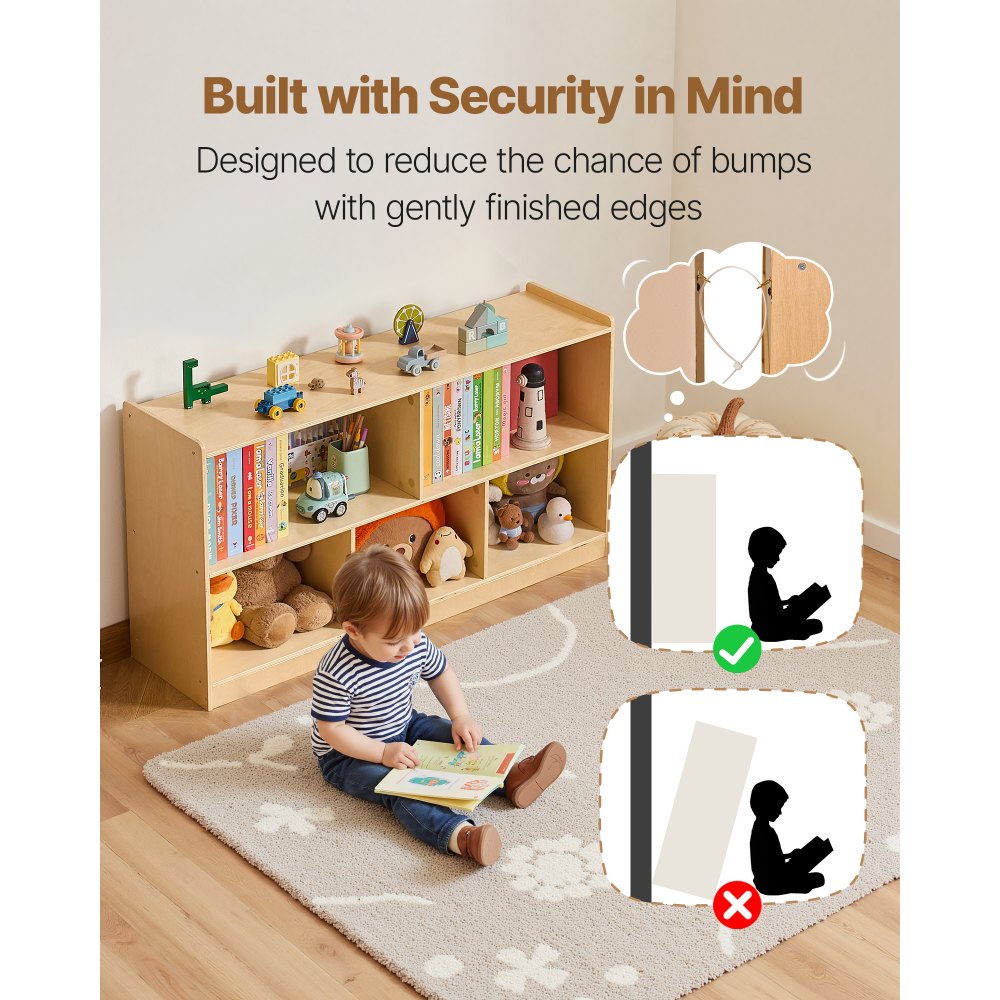 Toy Storage Organizer 2-Tier Cabinet 5 Section Cubbies Home School Brown