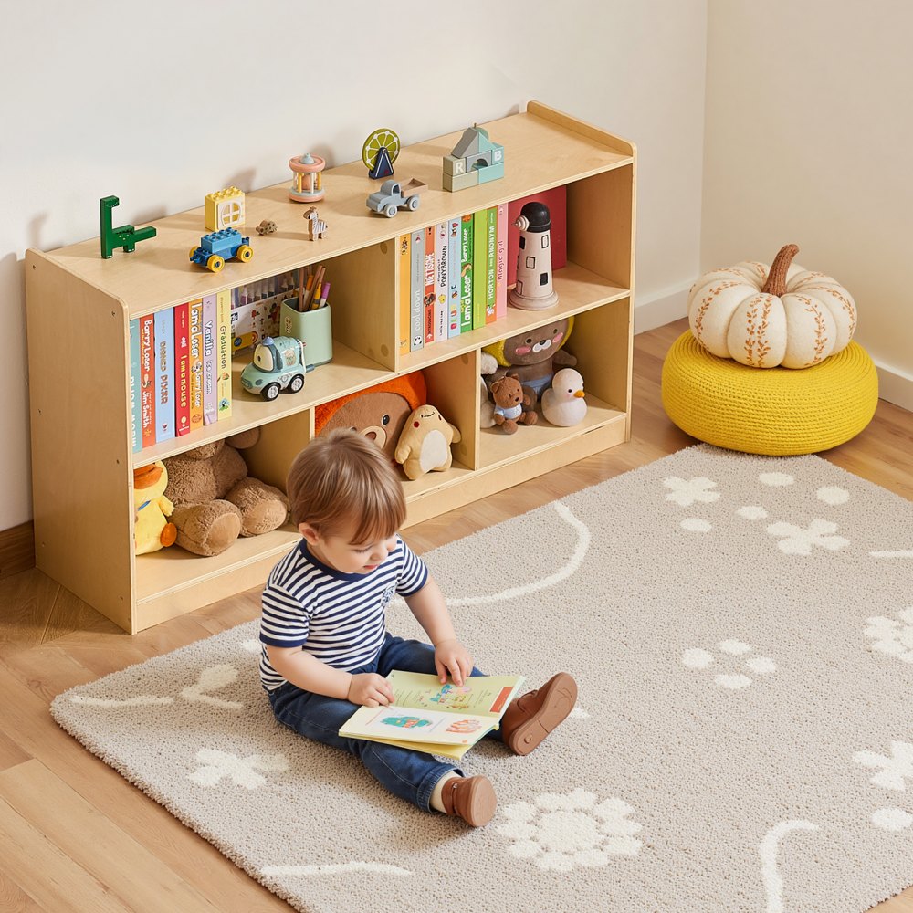 Toy Storage Organizer 2-Tier Cabinet 5 Section Cubbies Home School Brown