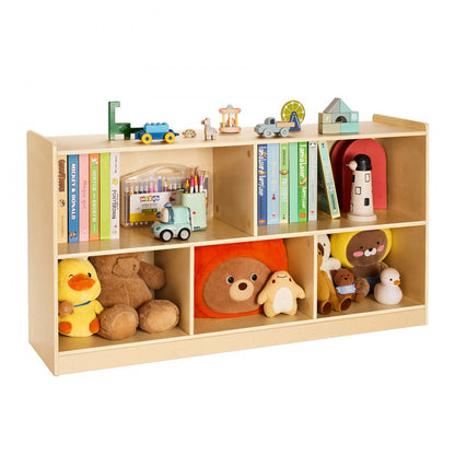 Toy Storage Organizer 2-Tier Cabinet 5 Section Cubbies Home School Brown