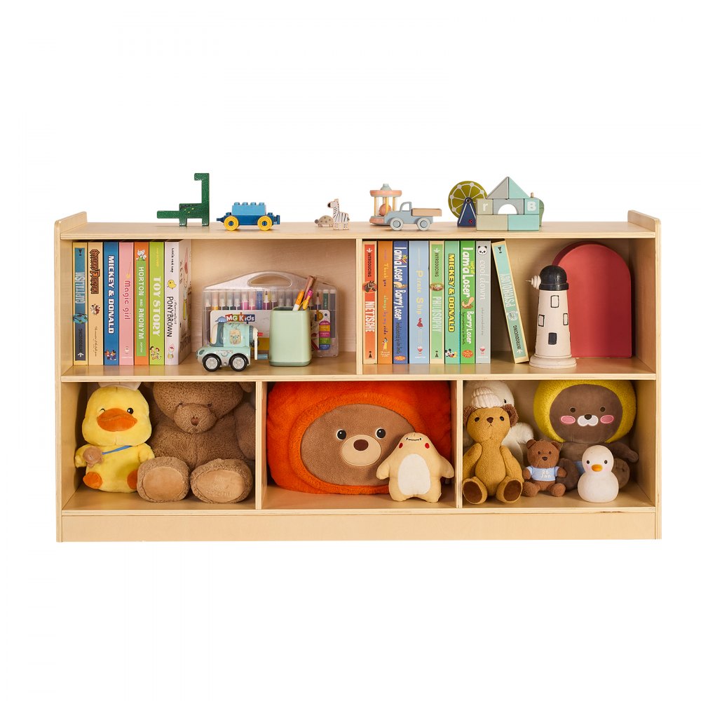 Toy Storage Organizer 2-Tier Cabinet 5 Section Cubbies Home School Brown