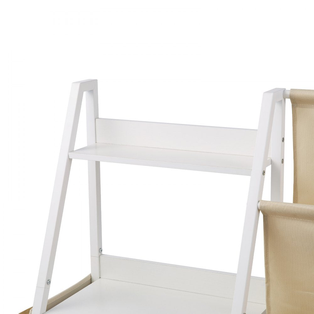 Toy Storage Organizer Bookshelf 7 Section Cubbies Sling Fabric Bag White