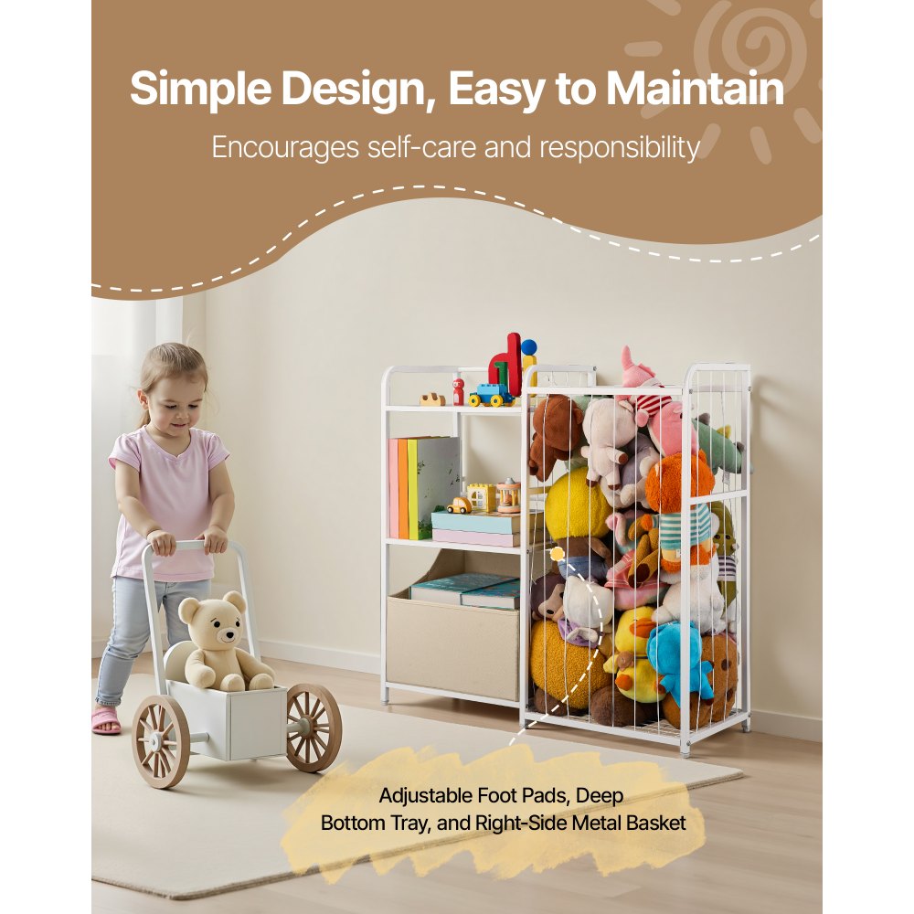 Stuffed Animal Storage Toy Organizer 2-Tier Bookshelf 4 Cubbies White