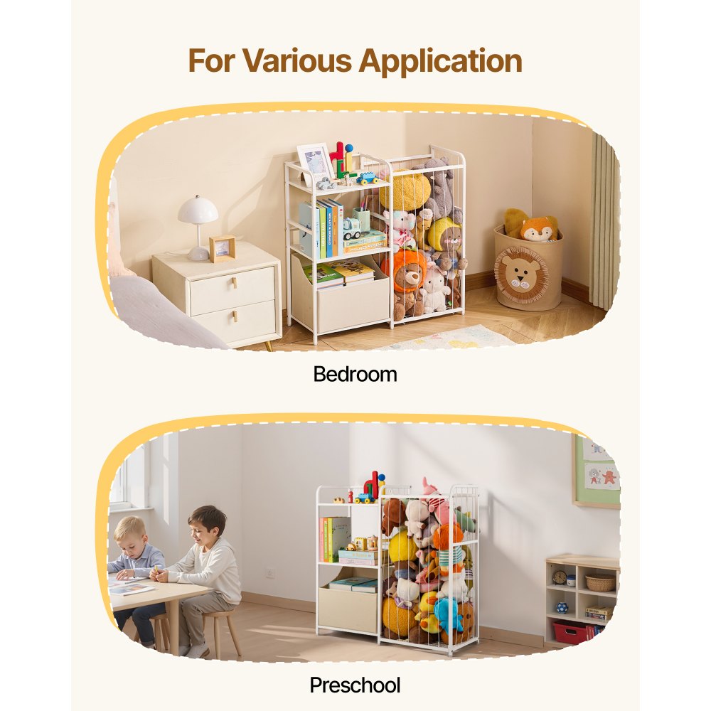 Stuffed Animal Storage Toy Organizer 2-Tier Bookshelf 4 Cubbies White