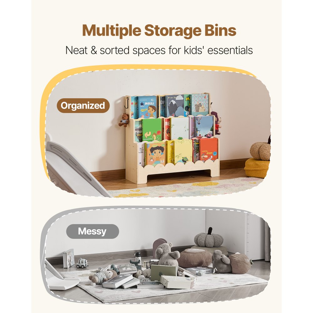 Kids Bookshelf 3-Tier Scalloped Wooden Front Facing Montessori Bookcase