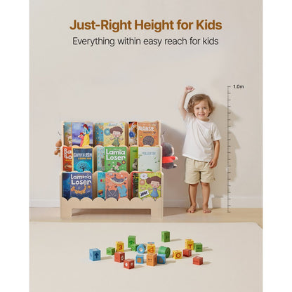 Kids Bookshelf 3-Tier Scalloped Wooden Front Facing Montessori Bookcase