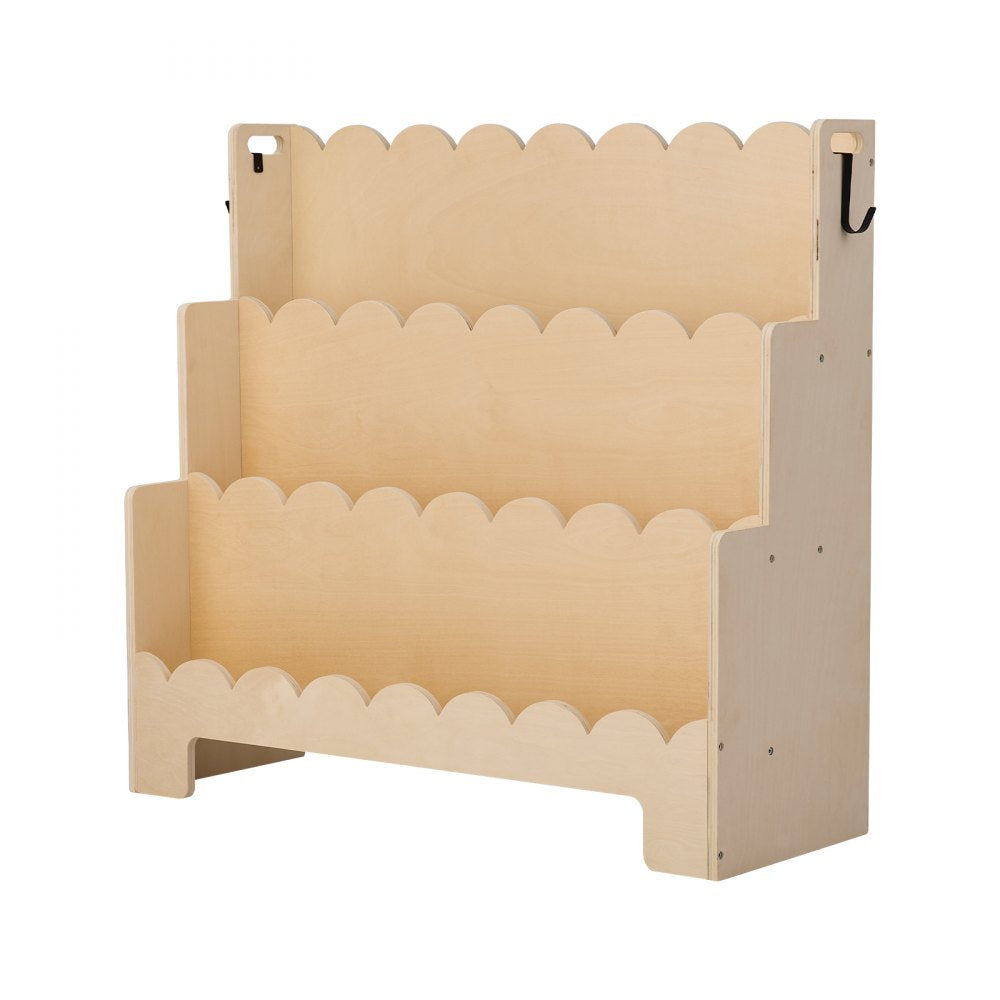 Kids Bookshelf 3-Tier Scalloped Wooden Front Facing Montessori Bookcase