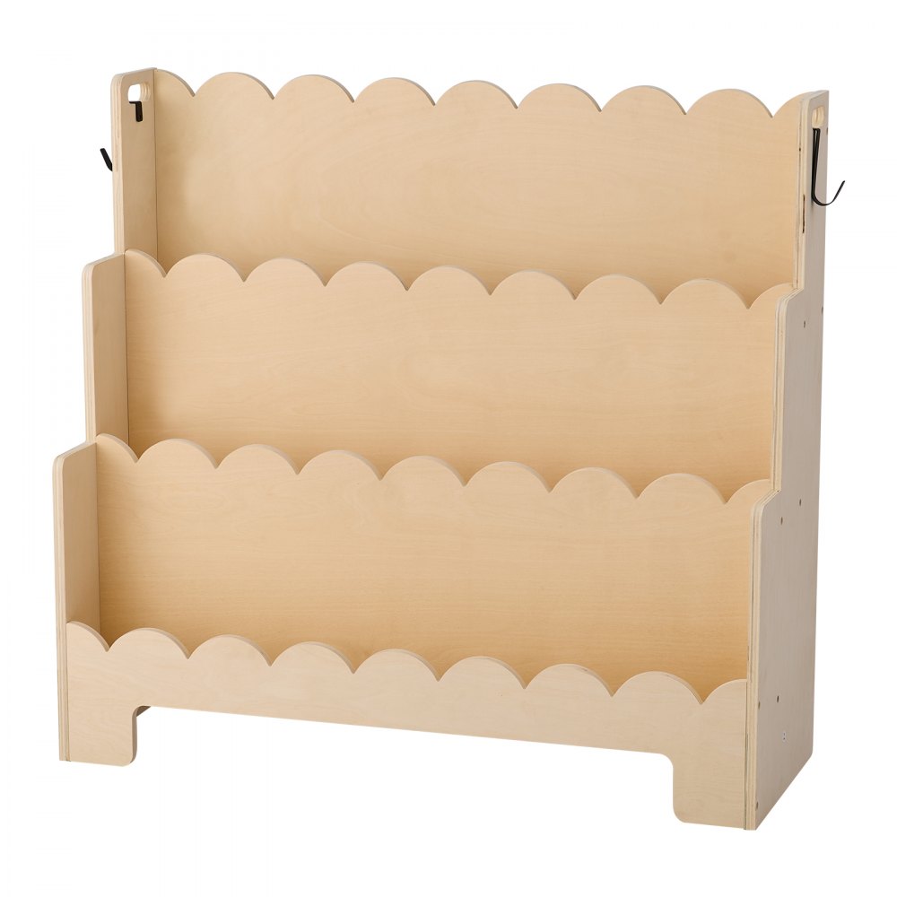 Kids Bookshelf 3-Tier Scalloped Wooden Front Facing Montessori Bookcase