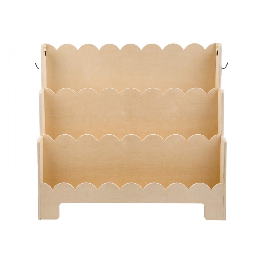 Kids Bookshelf 3-Tier Scalloped Wooden Front Facing Montessori Bookcase