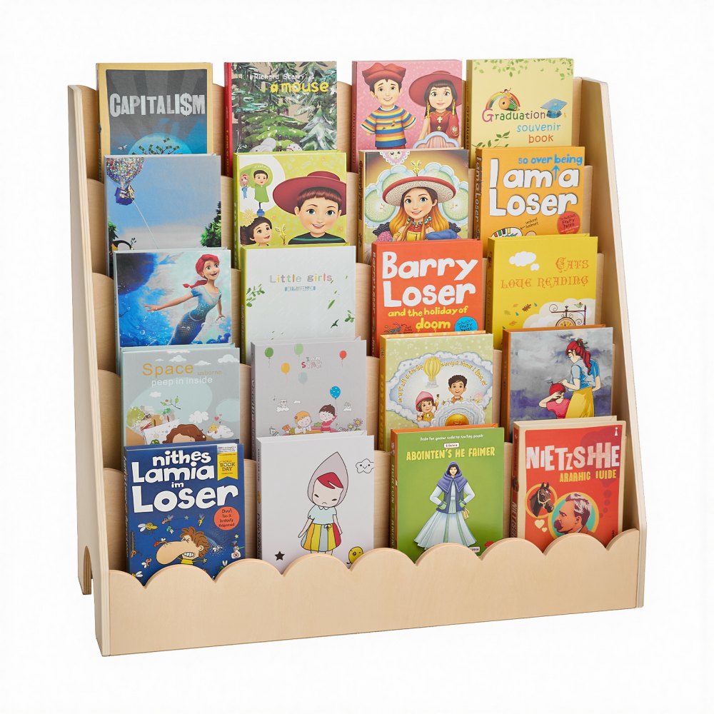 Kids Bookshelf 5-Tier Scalloped Wooden Front Facing Montessori Bookcase