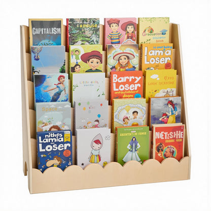 Kids Bookshelf 5-Tier Scalloped Wooden Front Facing Montessori Bookcase