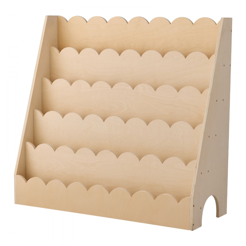Kids Bookshelf 5-Tier Scalloped Wooden Front Facing Montessori Bookcase