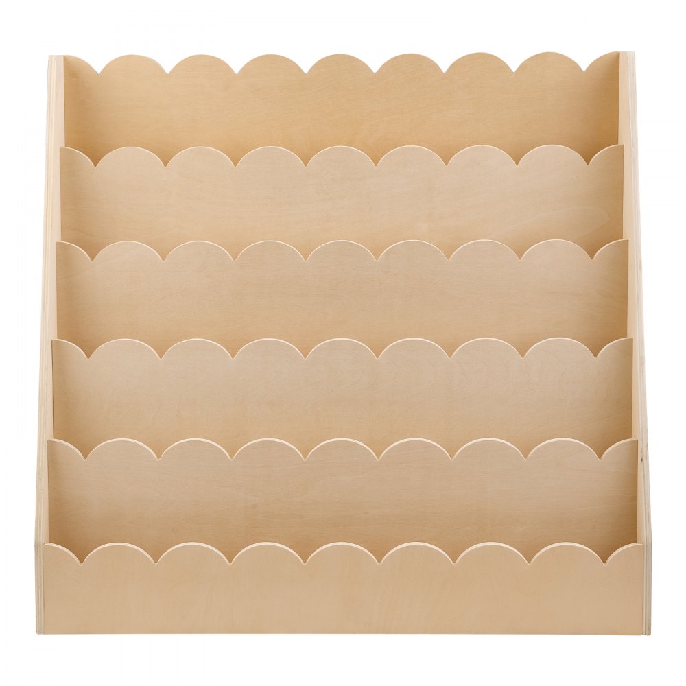 Kids Bookshelf 5-Tier Scalloped Wooden Front Facing Montessori Bookcase