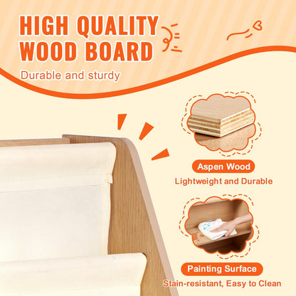 4-Tier Kids Wooden Bookshelf & Sling Bookcase with 10 Compartments