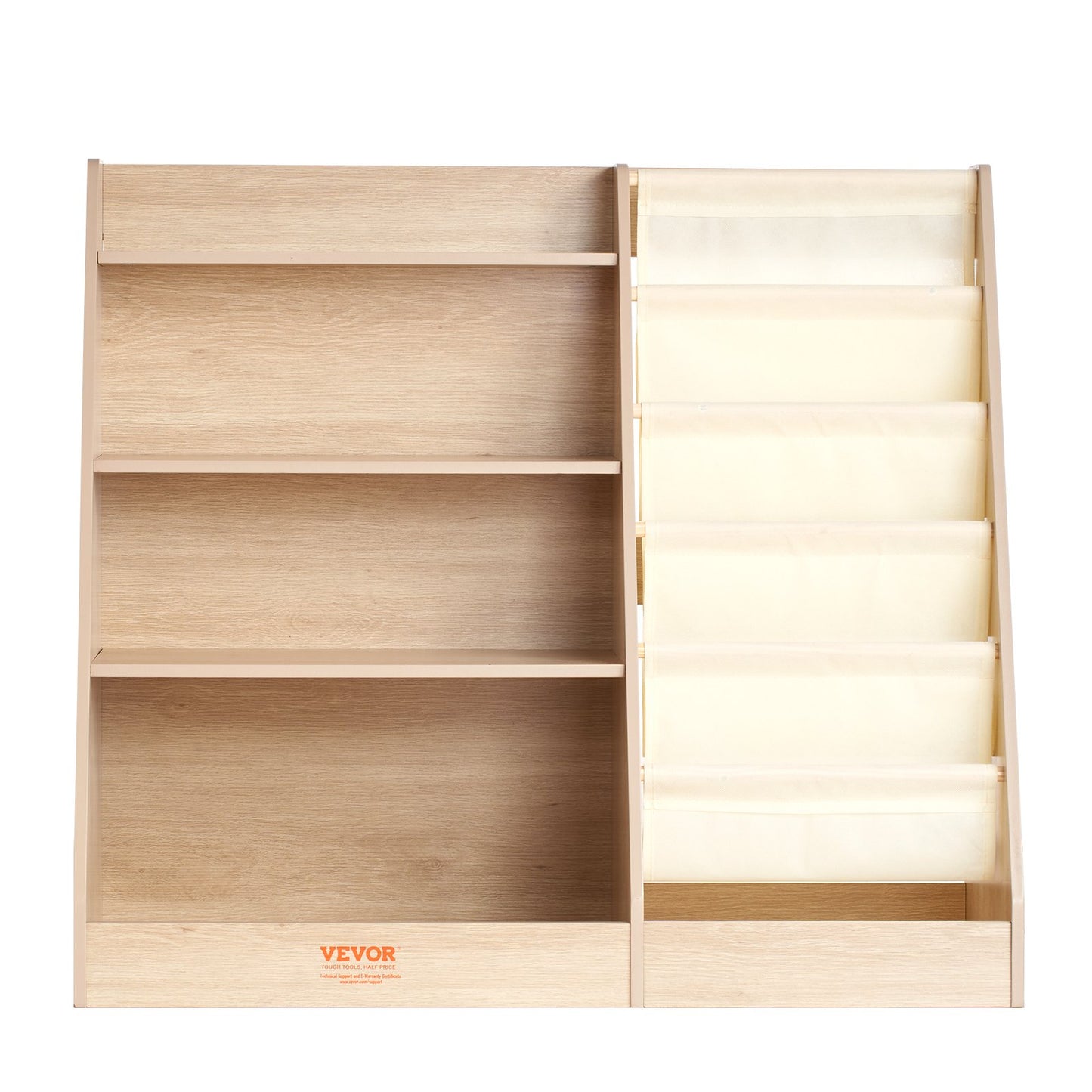 VEVOR 4-Tier Kids Wooden Bookshelf, Six-Layer Sling Bookcase, Baby Storage Book