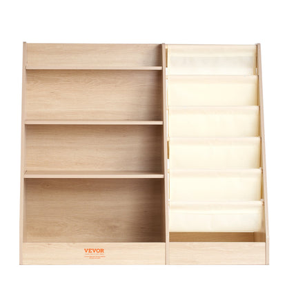 VEVOR 4-Tier Kids Wooden Bookshelf, Six-Layer Sling Bookcase, Baby Storage Book
