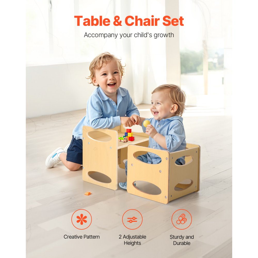 VEVOR Weaning Table and Chair Set Montessori Kids Activity Table and Chair Wood