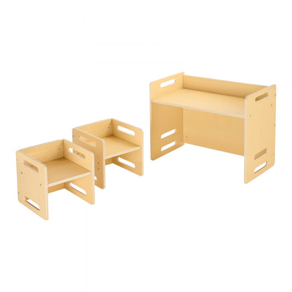 VEVOR Weaning Table and Chair Set Montessori Toddler Desk with 2 Chairs Wood