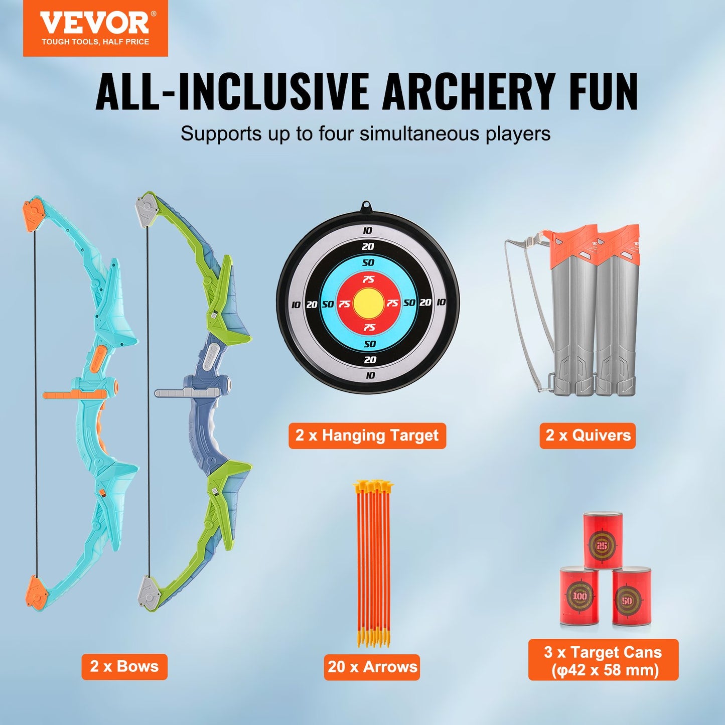 VEVOR Bow and Arrow Set for Kids, 2 Pack LED Light Up Archery Set with 20 Suction