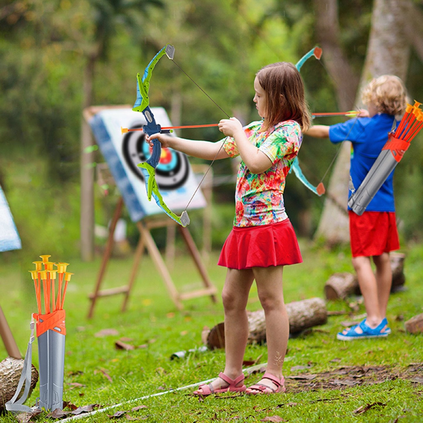 Kids LED Archery Set: 2 Pack with Suction Arrows, Targets, and Quivers