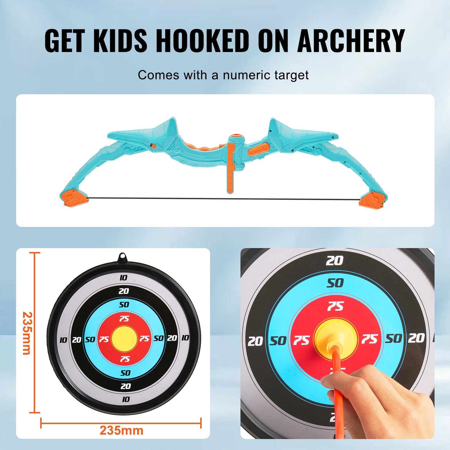 Kids LED Archery Kit with 10 Arrows and Target - 0.5 kg, 61-66 cm Bow
