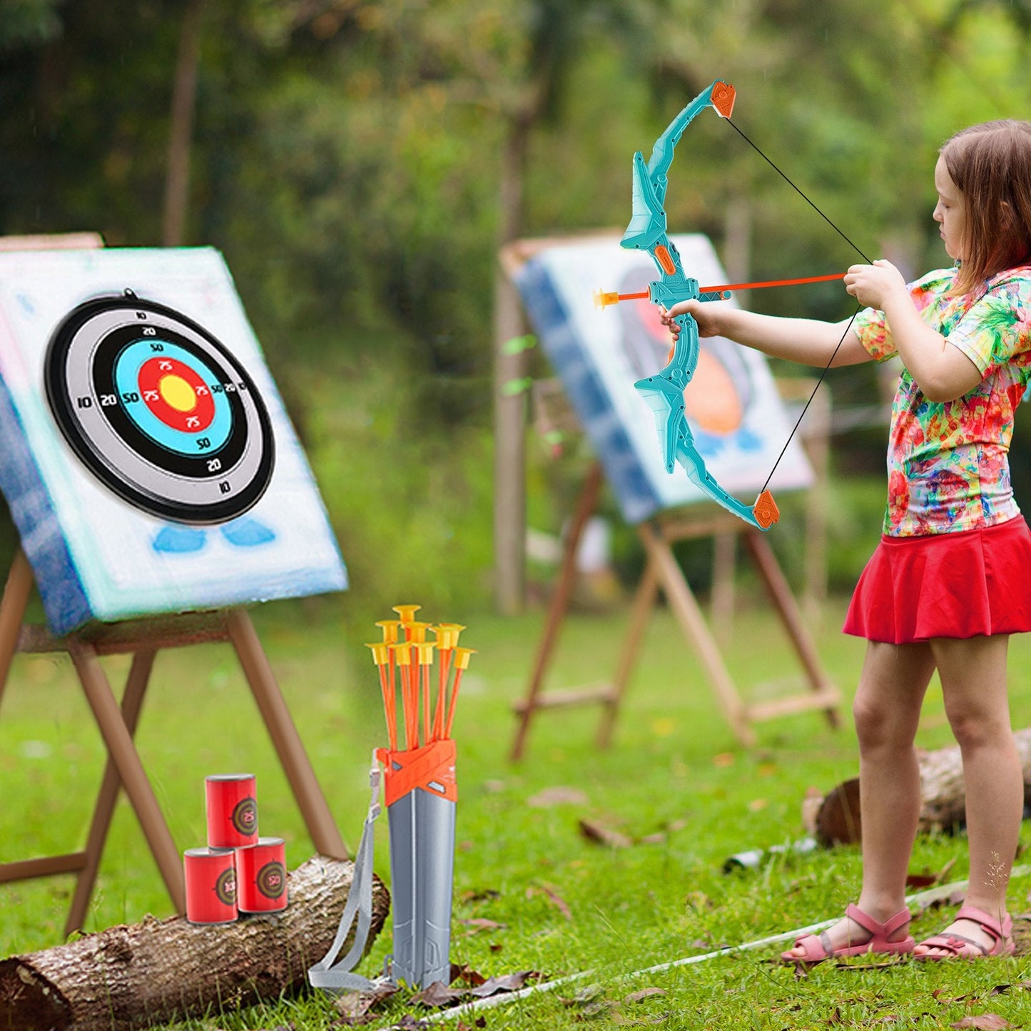 Kids LED Archery Kit with 10 Arrows and Target - 0.5 kg, 61-66 cm Bow