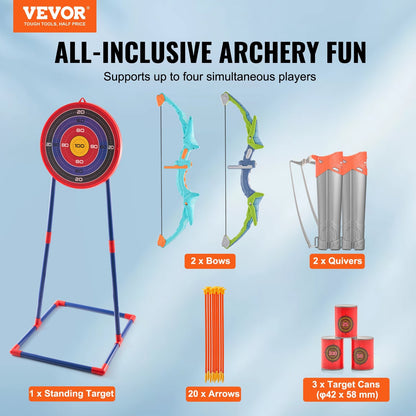 LED Archery Set for Kids: 2 Bows, 20 Suction Arrows, Target & Quivers
