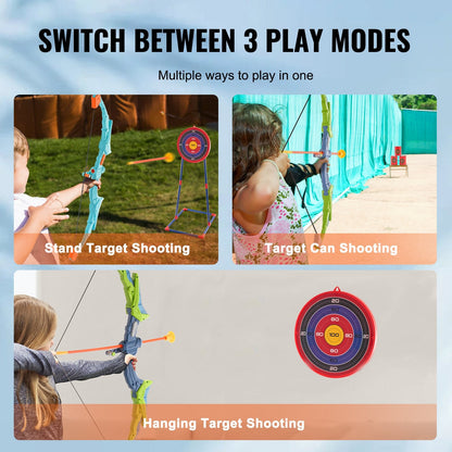 LED Archery Set for Kids: 2 Bows, 20 Suction Arrows, Target & Quivers