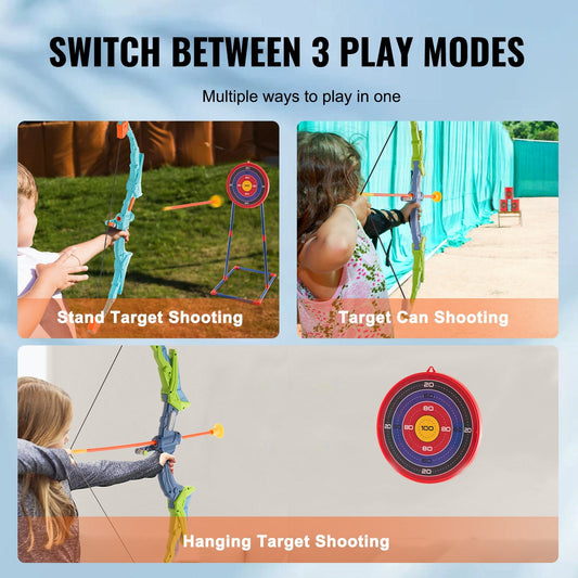 LED Archery Set for Kids: 2 Bows, 20 Suction Arrows, Target & Quivers