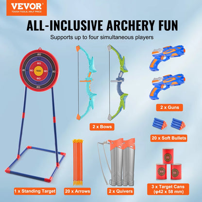 Kids LED Archery Set: 2 Bows, 20 Suction Arrows, Target & More - Ages 6+