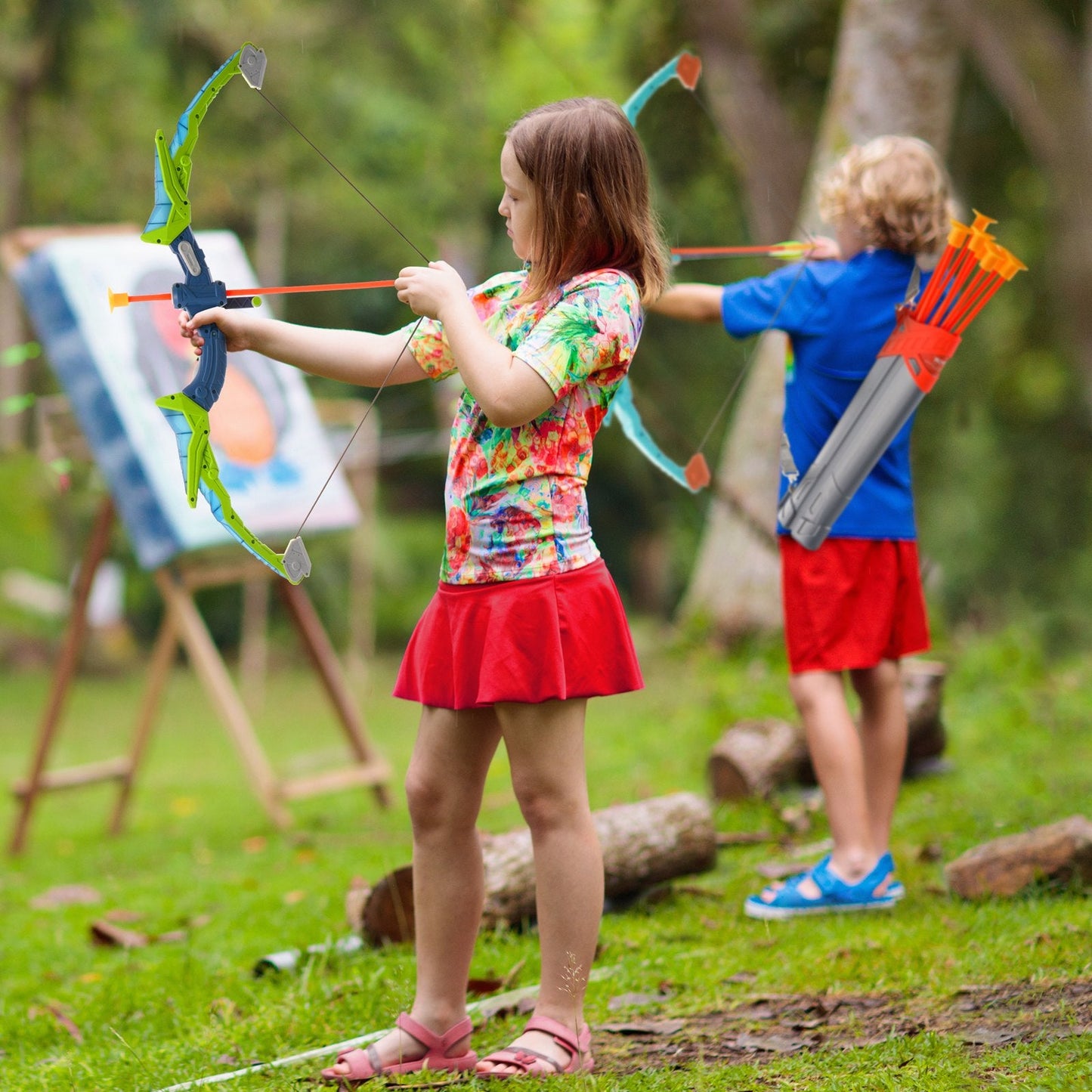 Kids LED Archery Set: 2 Bows, 20 Suction Arrows, Target & More - Ages 6+