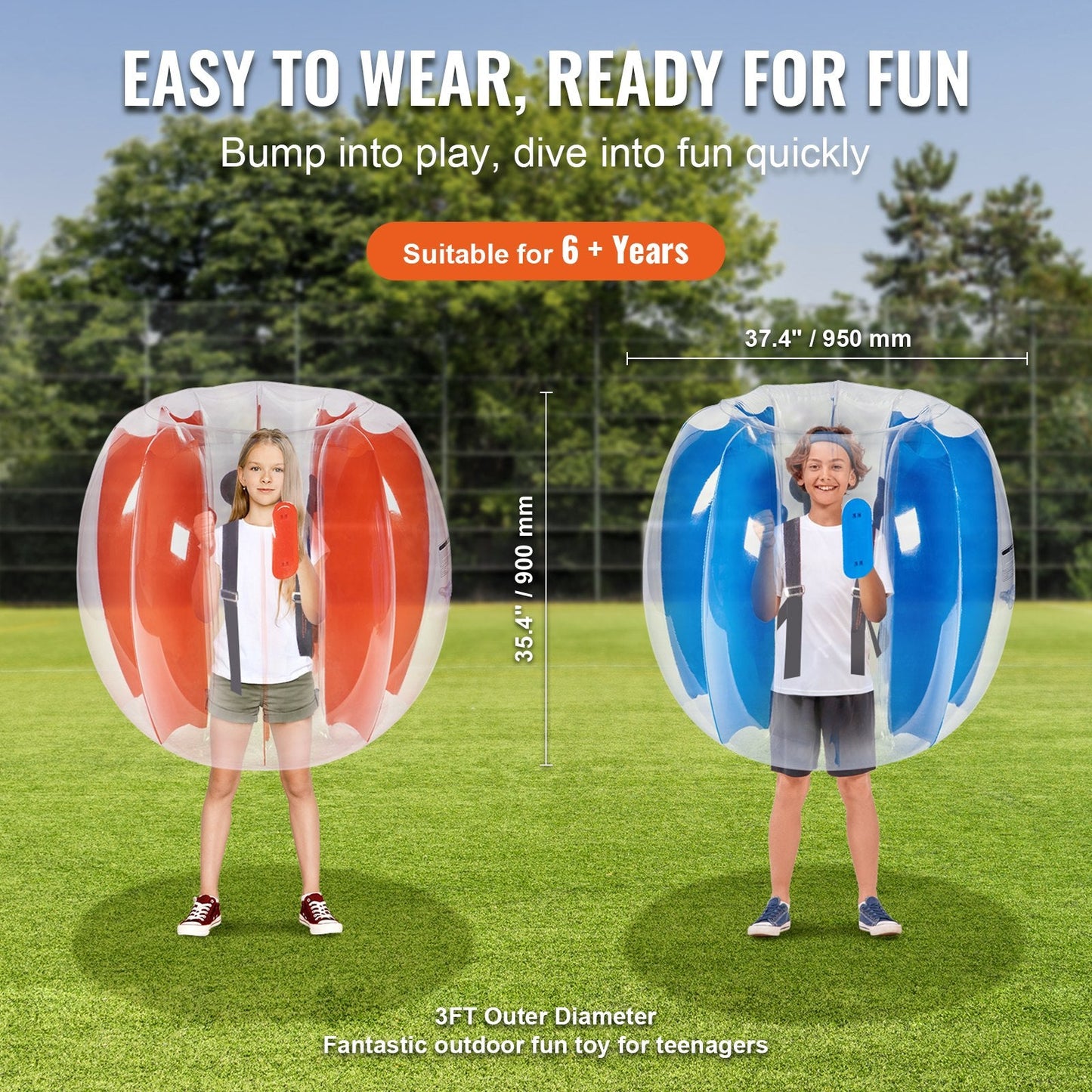Inflatable Bumper Balls 2-Pack, 0.9M Zorb Balls for Kids & Teens Outdoor Play