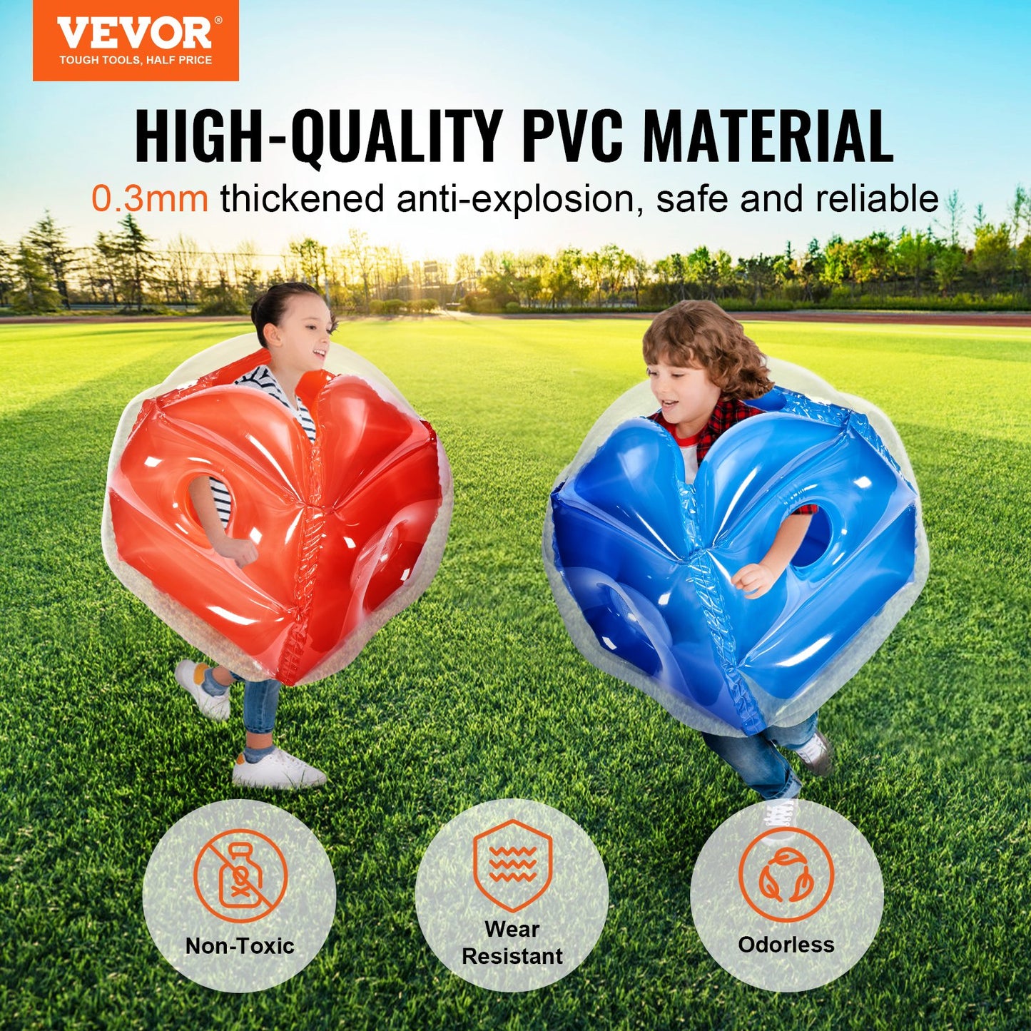 VEVOR Inflatable Bumper Balls 2-Pack, 2FT/0.6M Body Sumo Zorb Balls for Kids, Durable