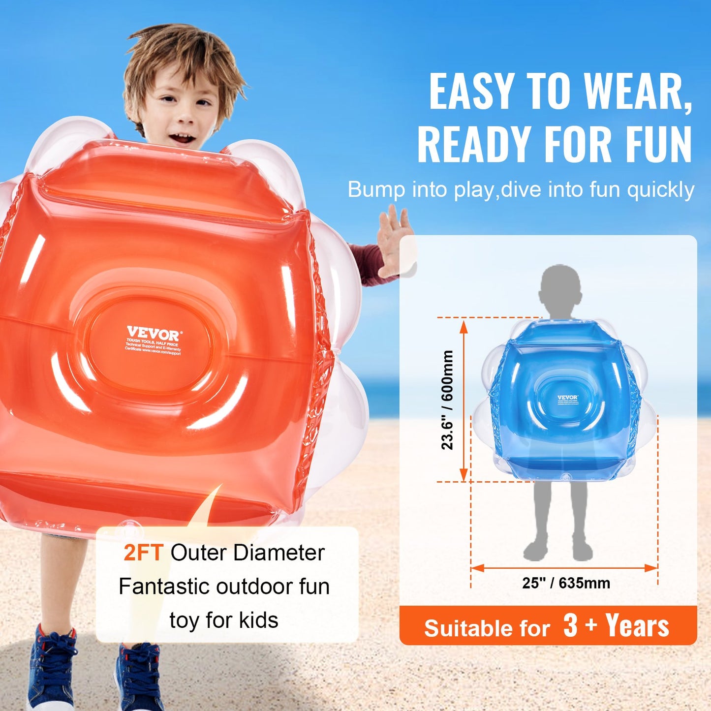 VEVOR Inflatable Bumper Balls 2-Pack, 2FT/0.6M Body Sumo Zorb Balls for Kids, Durable